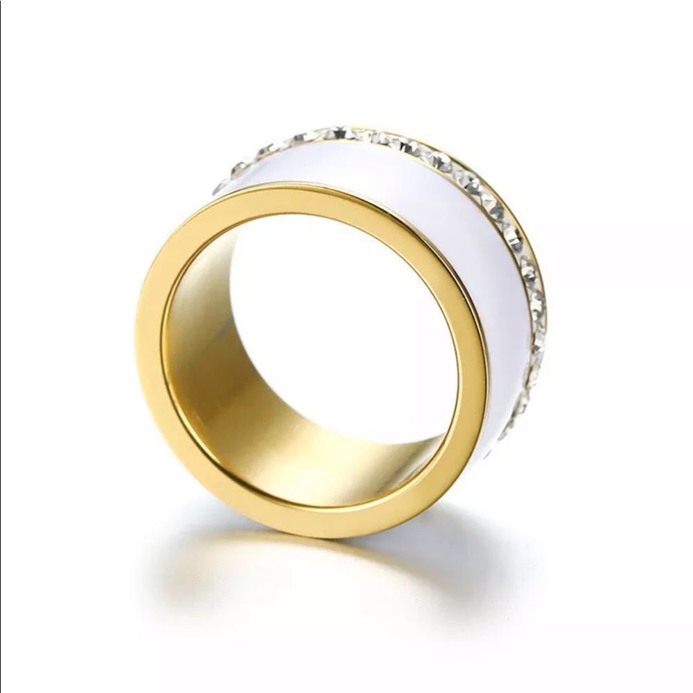 Pave Enamel Gold Stacking Ring, Wedding Band - Picture 2 of 4